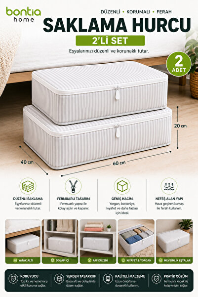 Bontia Storage Bag Set of 2 60X40X20 cm Under-Bed Storage Bag with Zipper Qui...