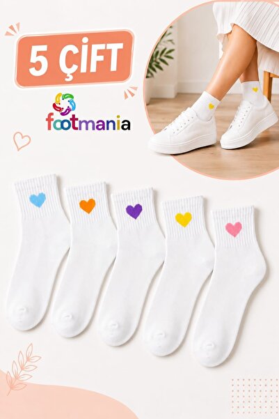 footmania 5Çift Kalp Desenli Kadın Yarım Konç Çorap (Extra Soft)