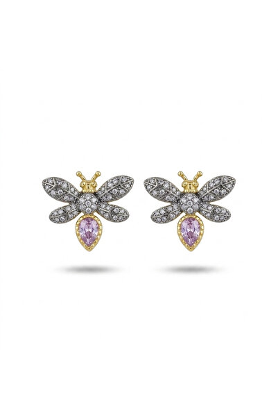 h&b design jewel Steel Pink Stone Bee Earrings