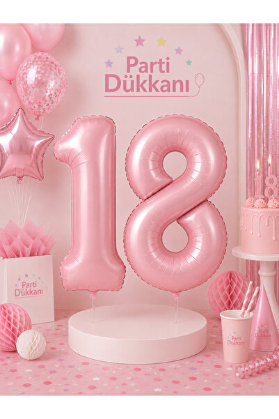 34 İnç 76 cm Pembe 18 Yaş Rakam Folyo Balon Seti (1+8) – Helyum Uyumlu, Tekrar Kullanılabilir, Doğum Günü ve 18 Yaş Parti Süsü