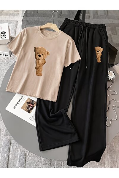 macklin Unisex Women's Men's Half Bear Printed Oversized Tshirt and Baggy Swe...