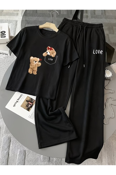 macklin Unisex Women's Men's Love Bear Printed Oversized Tshirt and Baggy Swe...