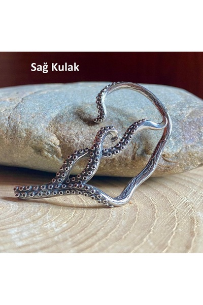 Viking Ahtapot Tasarım S+ Kalite 316L Paslanmaz Kararmaz Çelik Ear Cuff Tekli