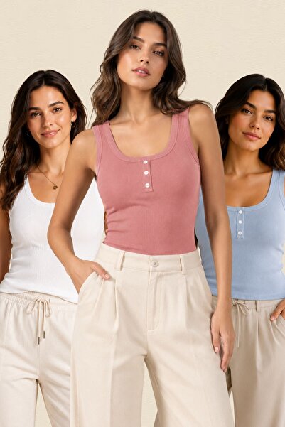 fevien 3-Pack Women's Thick Strap Button Front Cotton Camisole Undershirt - C...