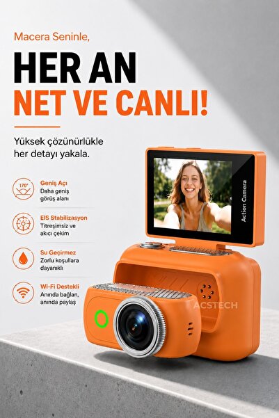 ACSTECH 4K Vlog Kamerası | Fotoğraf ve Video | Wi-Fi | Çift Ekran | 170° Geni...