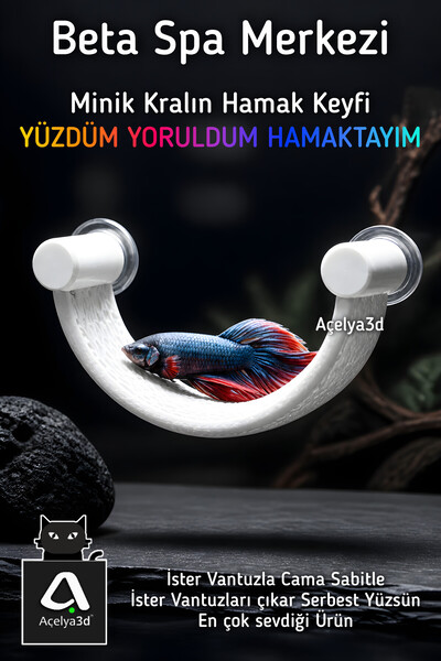 açelya3d Beta Balığı Hamak - Vantuzlu Dinlenme Alanı - Betta Fish Lounge - Ak...