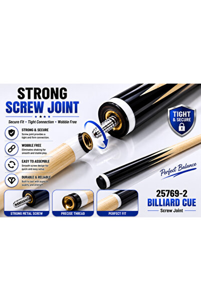 Generic 25769-2 Professional Billiard Cue Stick 145CM Wooden Pool Cue With Premium Tip Black Wood Design
