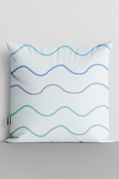 TicaretJet Colorful Wavy Lines Double Sided Digital Printed Throw Pillow Cover