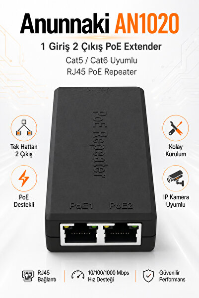 Anunnaki An1020 1 in 2 Out Poe Extender Extender Cat5 Cat6 Rj45 Multiplexer