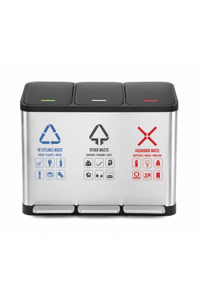 ZAHRA 3 In 1 SS Rectangular Recycle Bin With Pedal 45 Ltr