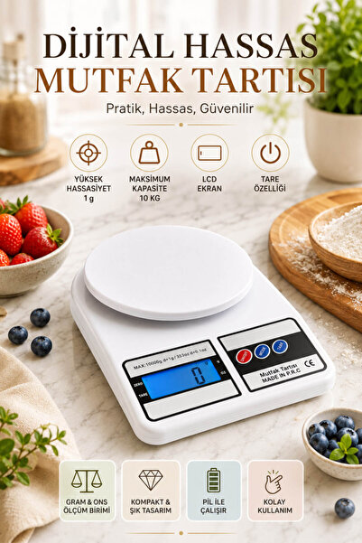 Anadolu Saray Dijital Hassas Mutfak Tartısı 10 Kg LCD Ekranlı Tare Fonksiyonl...