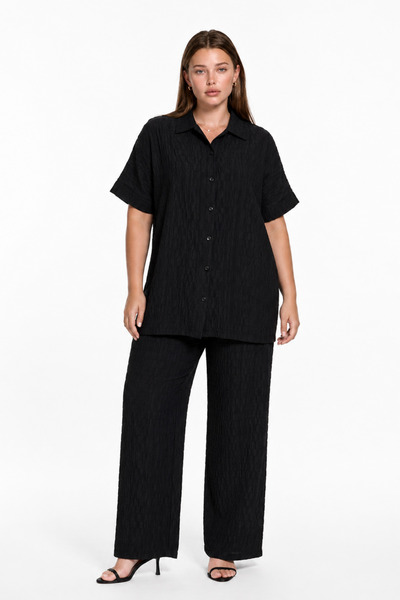 Talvien Textured Wrinkled Fabric Soft Double Set Short Sleeve Shirt and Pants...