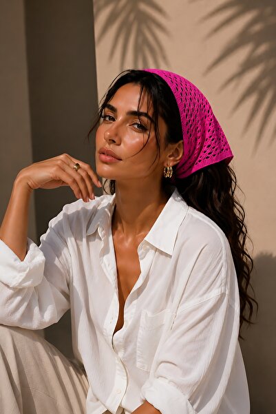 SHAKA Fuchsia Shk2006 Women's Hand Knitted Bohemian Mesh Bandana Hair Band