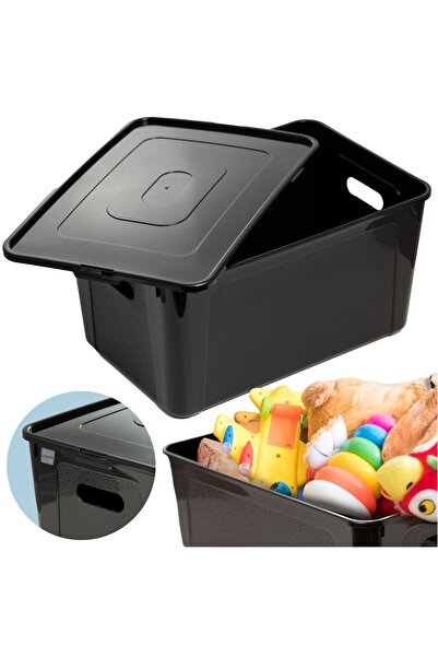 EDANTI Cutie de depozitare din plastic 39X26X20.5 cm 20 L cu capac, neagră