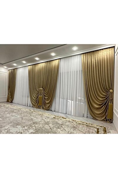 LOUIS DESIGN YSK Draperie catifea Auriu Gold + Perdea Tripluvoal Albă