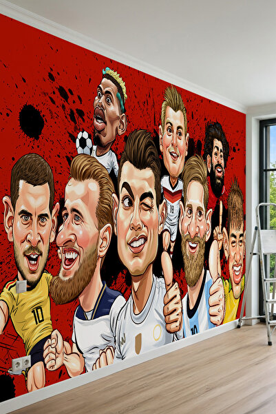 dreamwall Futbol Yıldızları Karikatür Desenli Tek Parça Tekstil Duvar Kağıdı