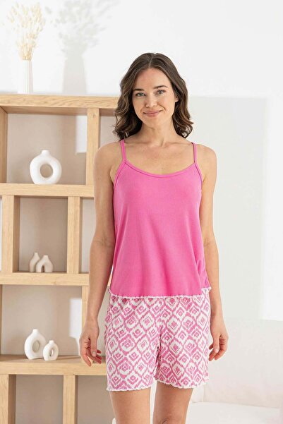 Relax Mode Kadın Pembe İp Askılı Modal Şortlu Pijama Takım - 1800-4R