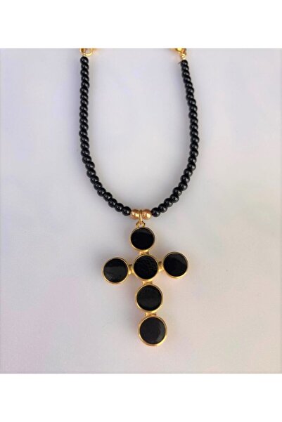 Handmade Μαύρο κολιέ με σταυρό