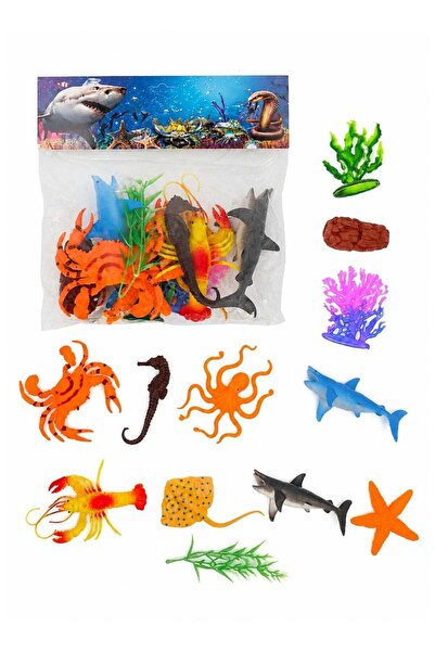 DAT Plastic Sea Animal Toy Set Kids Ocean Creatures Playset With Crab Fish An...