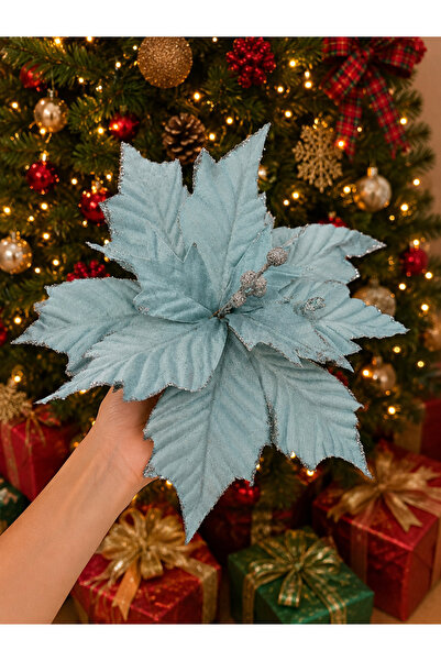 PARTİPORT Christmas Pine Tree Ornament Gold Glitter Decorative Flower 30 cm L...