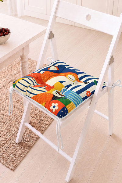 Home Retro Tilki Figürlü Pofidik Sandalye Minderi - Renkli ve Çizgili Dekorat...