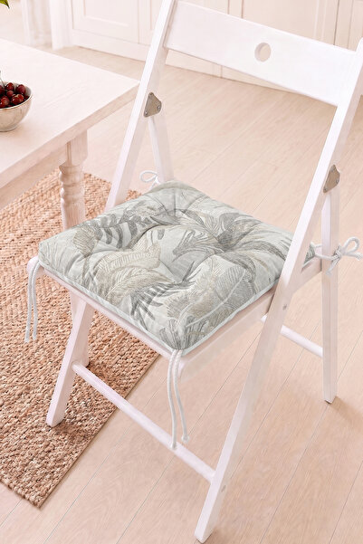 Home Doğal Yaprak Desenli Pofidik Sandalye Minderi - Bej ve Gri Tonlarında De...