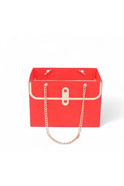 OEM Top Bottom Set of 4 Pink Paper Bags With Gold Plated Chain 18x15x12