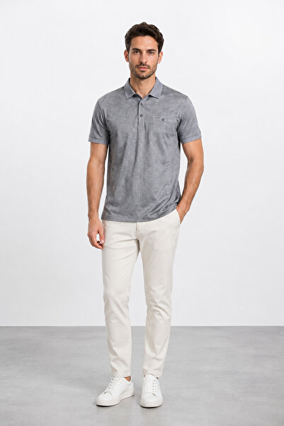 bihan store Polo Yaka Jacquard Men's T-Shirt Herman 3060-Grey
