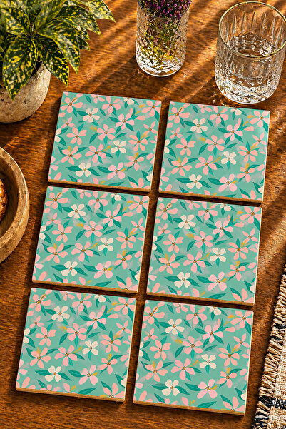 JHAAR Abstract Floral Modern Set of 6 Coasters - Uv Printing Mdf - 10X10 cm