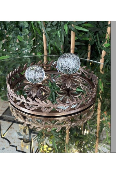 zepce design Dekoratif Yaprak Desenli Gold Eskitme Tepsi