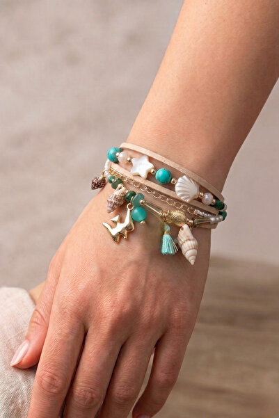 PETEK AKSESUAR Ethnic Bohemia Multiple Bracelet Whale Tail Natural Stone