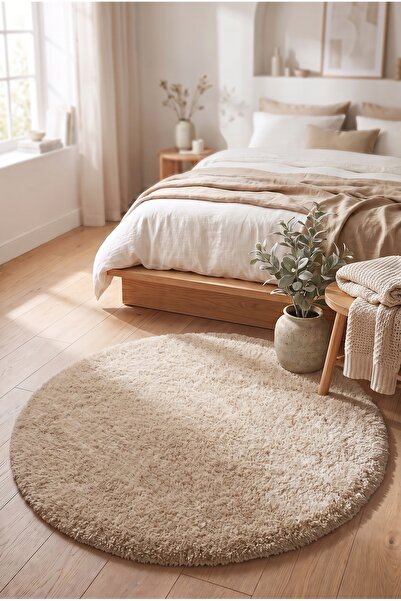 ARTAC HOME Luna Yıkanabilir Kaymaz Taban Yuvarlak Peluş Halı Bej