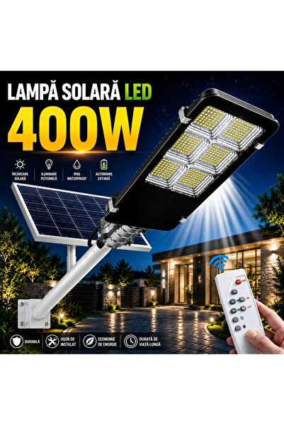 Jortan Lampă Solară Stradală 400W, Panou Solar Separat, Telecomandă, Senzor d...