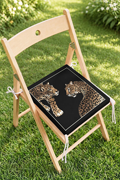 Home Siyah Zemin Leopar Desenli Fermuarlı Sandalye Minderi - Modern Bahçe ve ...