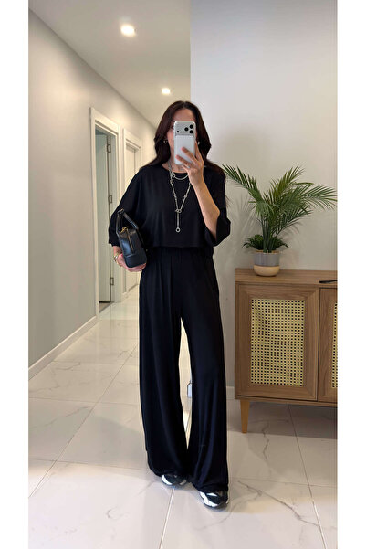 BİRCANÇİL Sedors Black Bat Sleeve Blouse Pants Set
