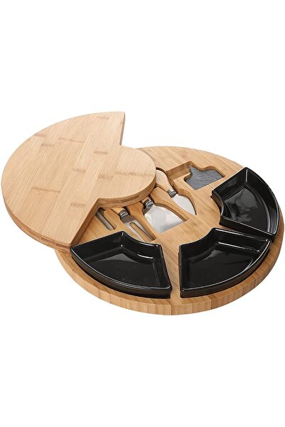 Arabest Round Bamboo Swivel Cheese Board Set,Charcuterie Board with 4 Cutting...