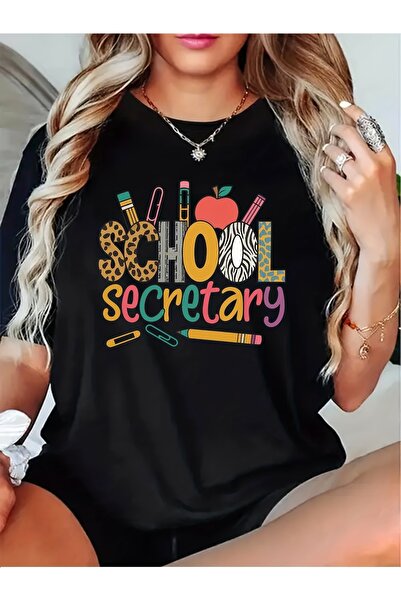 23 nisan Women' S Secretary Graphic T Shirt Themed Lettering with Icons (Penc...