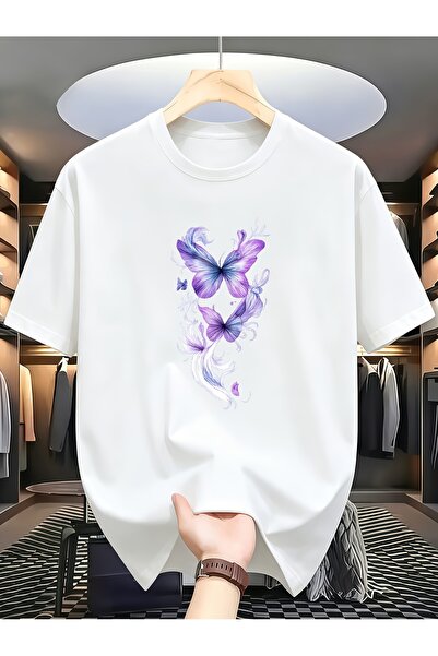 212Wear تي شيرت رجالي جديد وعصري برقبة دائرية، مزين بطبعة فراشة أرجوانية حالم...