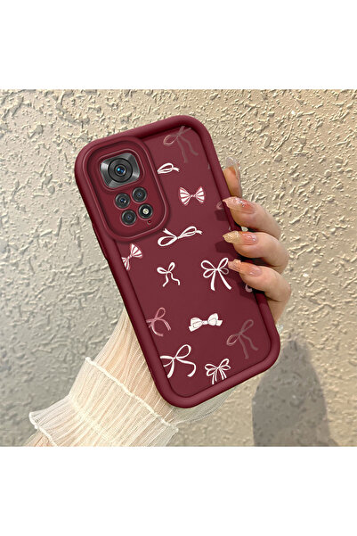 SLIMFELT Redmi Note 11/Note 11S Uyumlu Trendy Kaliteli Bordo Renk Kurdele Sil...