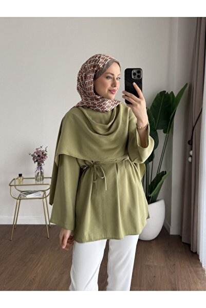 KEVRA Lace-Up Tunic Shirt with Cape Detail