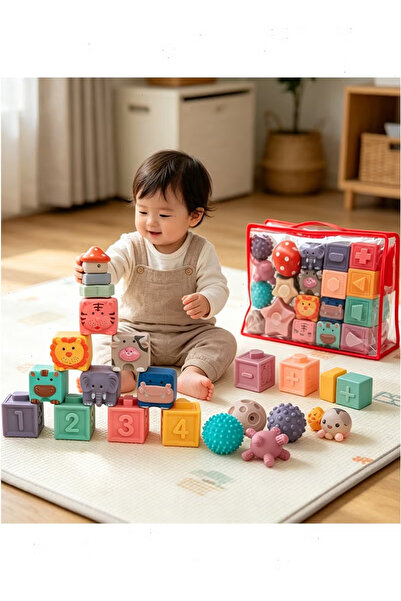 Pomefar Montessori Soft Sensory Baby Stacking Blocks & Ball, Educational Todd...