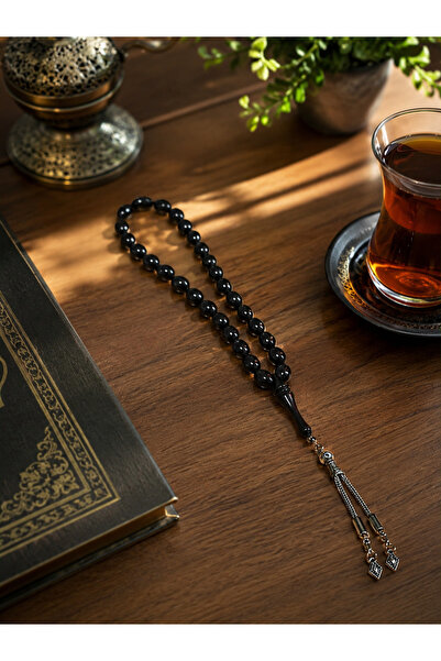 Bk Gift Black Prayer Beads with Metal Tassels and Shiny Beads for Men