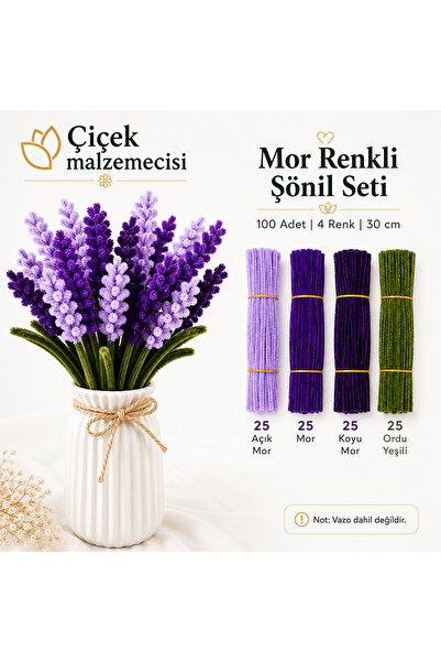 KLC Çiçek Malzemecisii KLC Mor Şönil Çiçek Yapım Seti 100 Adet – Açık Mor, Mo...
