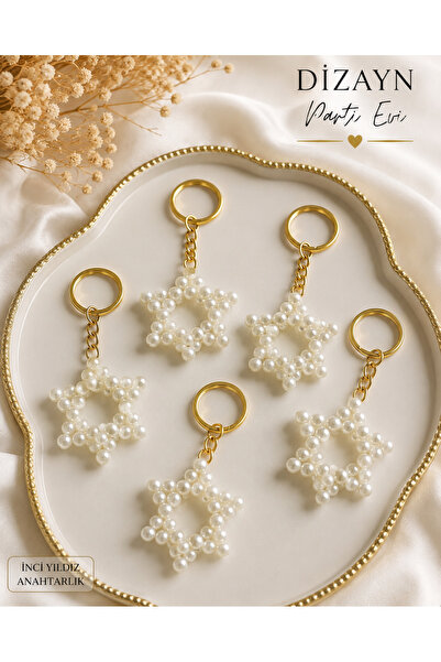 Dizayn Parti Evi Pearl Star Keychain with Gold Metal Ring Stylish Bag and Key...