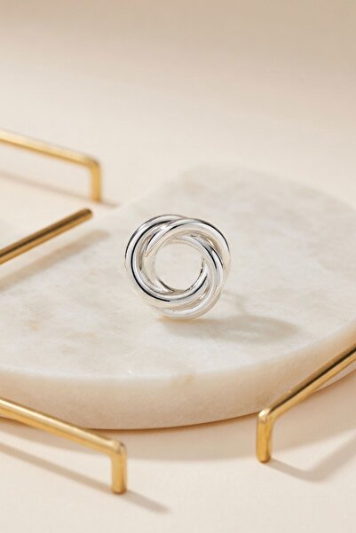 RMY MODA Women's Silver Twisted Detailed Round Mini Hoop Earrings