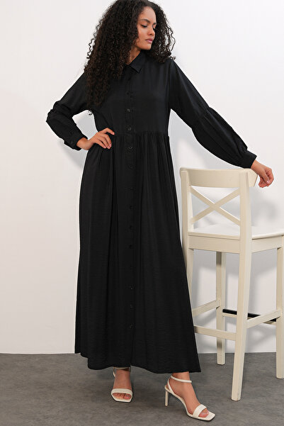 Merterium Women's Buttoned Long Hijab Dress 1551 - Black