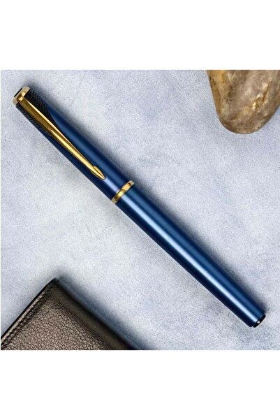 Parker قلم حبر معدني أزرق اللون من إنفلكشن مع ريشة مطلية بالذهب عيار 23 قيراط...