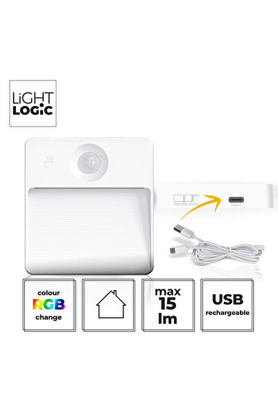 LightLogic Corp de iluminat LED pentru scări, RGB, senzor PIR, USB-C, alb