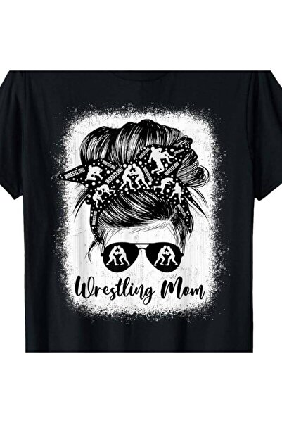 BASEPULSE 100 Cotton Wrestling Mom T-Shirt - Messy Bun Wrestler Design, Mothe...