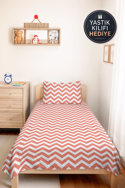 Evimde Bambaşka Set de lenjerie de pat pentru tineret, roz, cu model zigzag g...